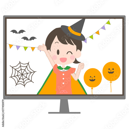 リモートハロウィンを楽しむ子供達