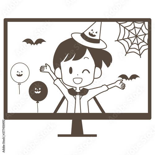 リモートハロウィンを楽しむ子供達