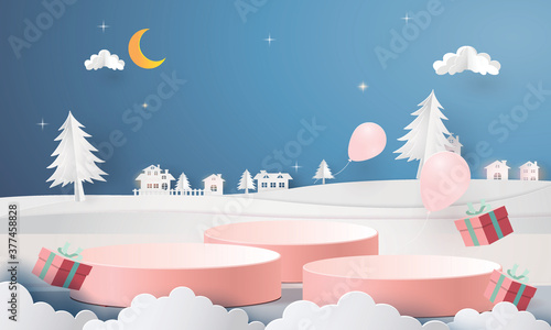 podium product stand for chrismas event or last year sell and town snow tree . for celebrate next year