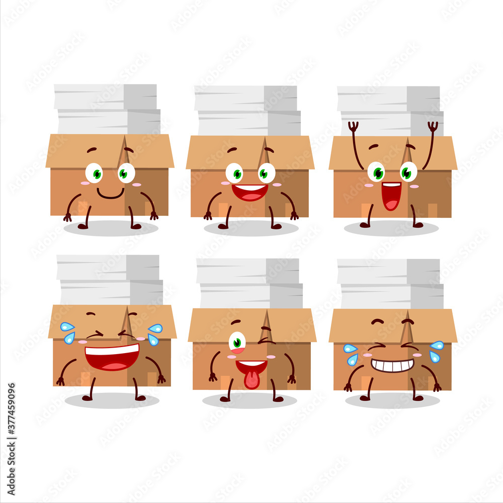 Cartoon character of office boxes with paper with smile expression