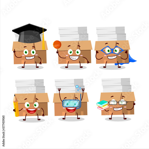 School student of office boxes with paper cartoon character with various expressions
