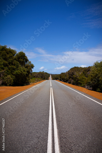 The empty open road in Australia stretching into the distance. Portrait.