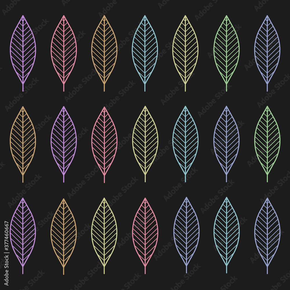 Fototapeta premium Illustration of Colorful Leafs Pattern With Dark Background.