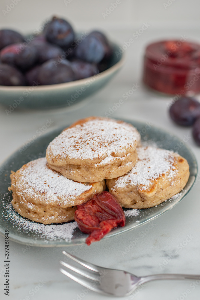 home made pancakes with fresh plum jam home made pancakes with fresh plum jam