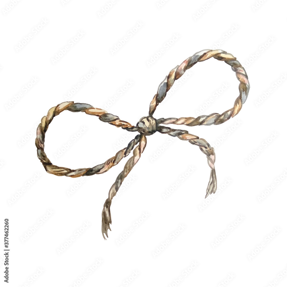 Watercolor bow brown beige rope