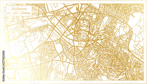 Ankara Turkey City Map in Retro Style in Golden Color. Outline Map.