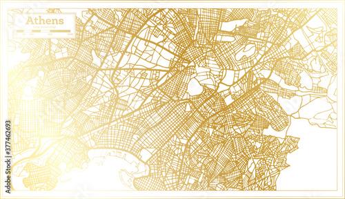 Athens Greece City Map in Retro Style in Golden Color. Outline Map.