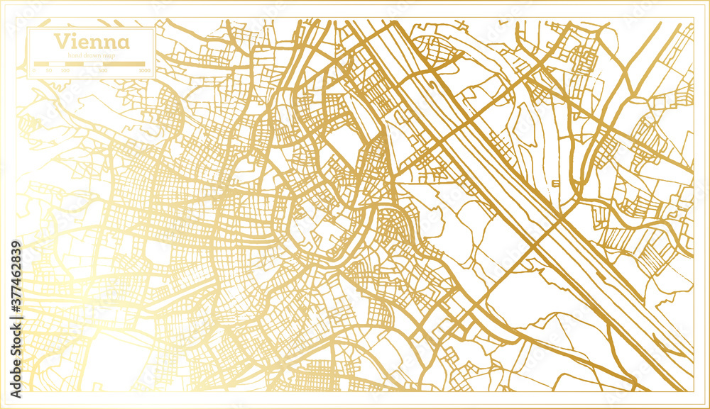 Vienna Austria City Map in Retro Style in Golden Color. Outline Map.