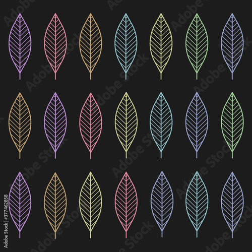 Illustration of Colorful Leafs Pattern With Dark Background.