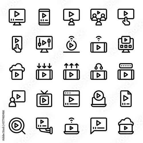 Set of watch movie, play video, theater, cinema glyph style icon - vector