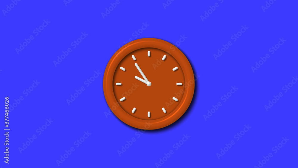 Top brown color 3d wall clock icon on blue background,clock icon Top brown color 3d wall clock icon on blue background,clock icon