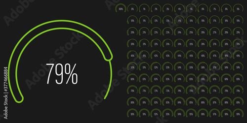 Set of circular sector percentage diagrams meters from 0 to 100 ready-to-use for web design, user interface UI or infographic - indicator with green