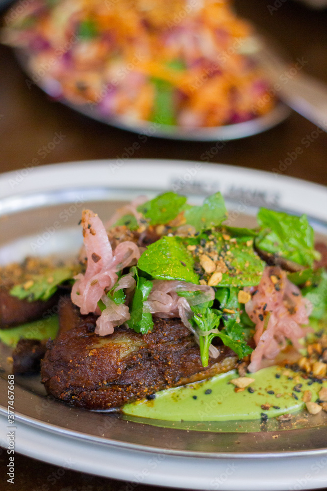 Roasted eggplant with green sauce Roasted eggplant with green sauce