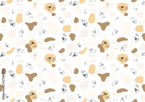 Seamless Baby Pattern with Dog Face and Spots - Repetitive Print Texture Illustration, Vector