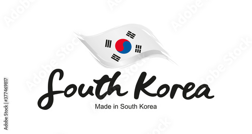 Made in South Korea handwritten flag ribbon typography lettering logo label banner