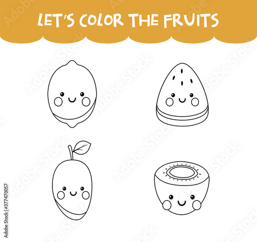 Coloring game cute kawaii fruits