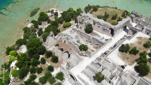 Aerial view of ancient ruins (Grotte di Catullo, Sirmione, Italy) photo