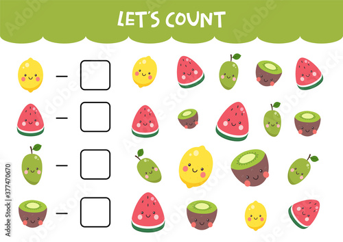 Counting game with cute colorful fruits