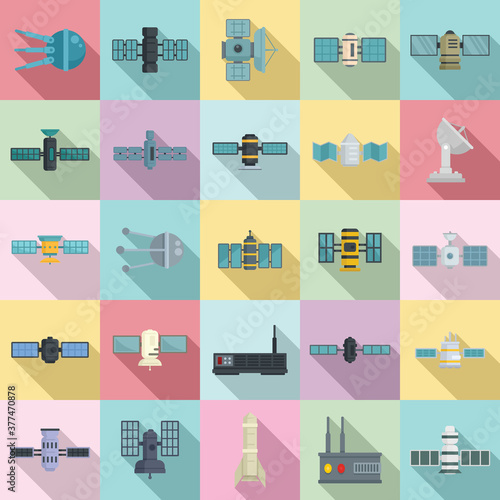 Satellite icons set. Flat set of satellite vector icons for web design