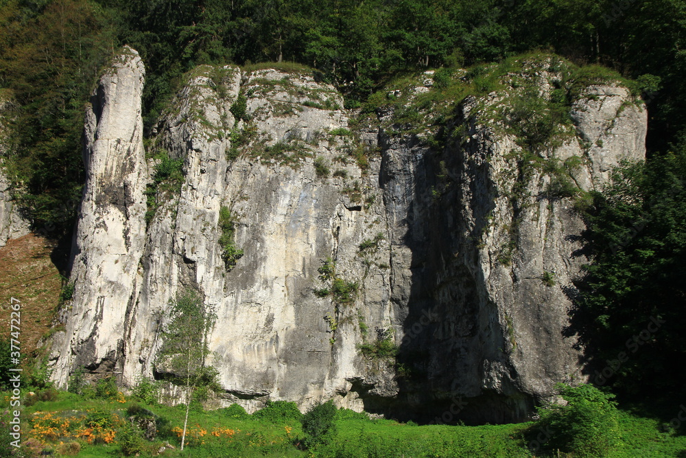 A group of limestone rocks in the Ojców National Park known as the Bachelor Rocks