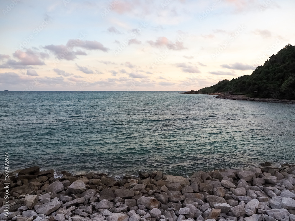 Khao Laem Ya National Park, the evening with water and beautiful sky, suitable for tourism presentation in Rayong and Thailand.