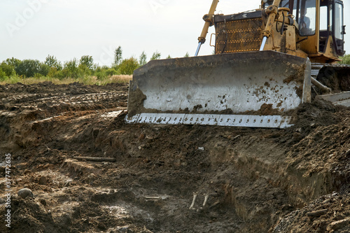 Excavator at mass grave archaeological site