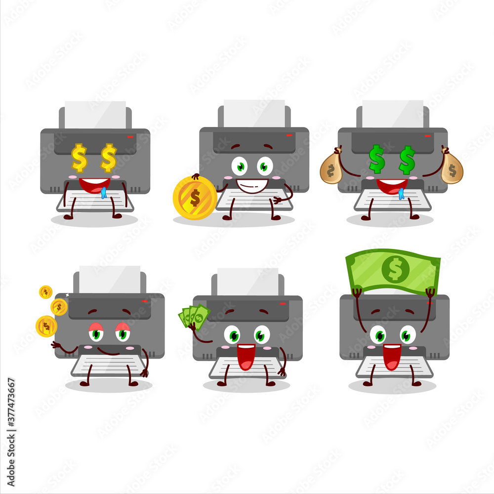 Printer cartoon character with cute emoticon bring money Printer cartoon character with cute emoticon bring money