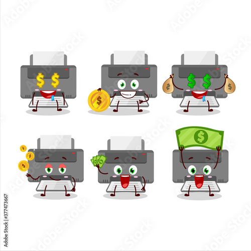 Printer cartoon character with cute emoticon bring money