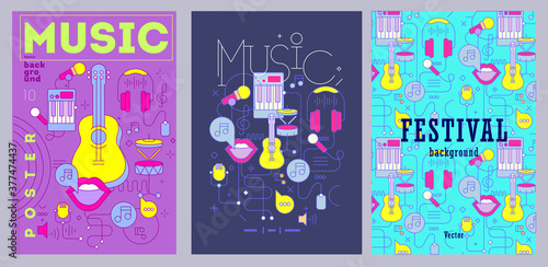 Set of Flyers design Template with hand-draw doodle on the background. Poster set.