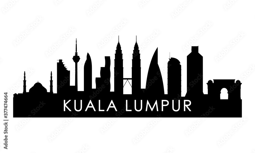 Kuala Lumpur skyline silhouette. Black Kuala Lumpur city design isolated on white background.