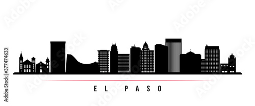 El Paso skyline horizontal banner. Black and white silhouette of El Paso City, Texas. Vector template for your design.