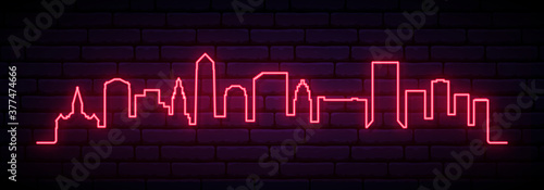 Red neon skyline of Jacksonville. Bright Jacksonville City long banner. Vector illustration.