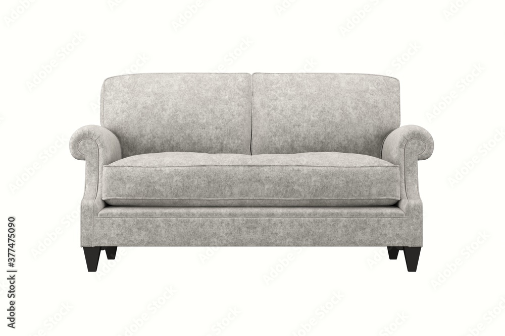 Fototapeta premium modern grey fabric 2 seat sofa on white isolate background. front view.