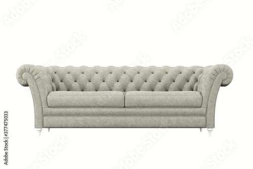 modern grey fabric sofa on white isolate background. front view.