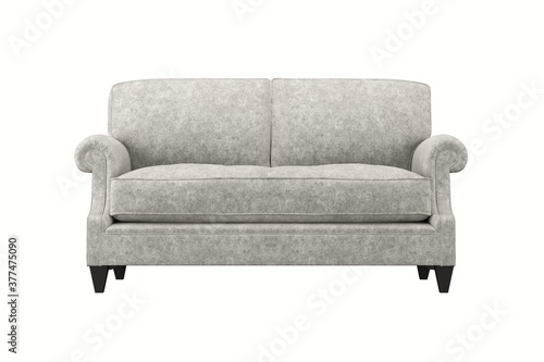 Fototapeta Naklejka Na Ścianę i Meble -  modern grey fabric 2 seat sofa on white isolate background. front view.