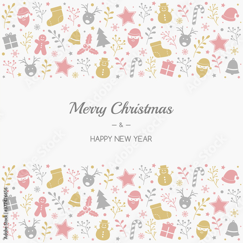 Christmas background with ornaments. Design of Xmas greeting card. Vector