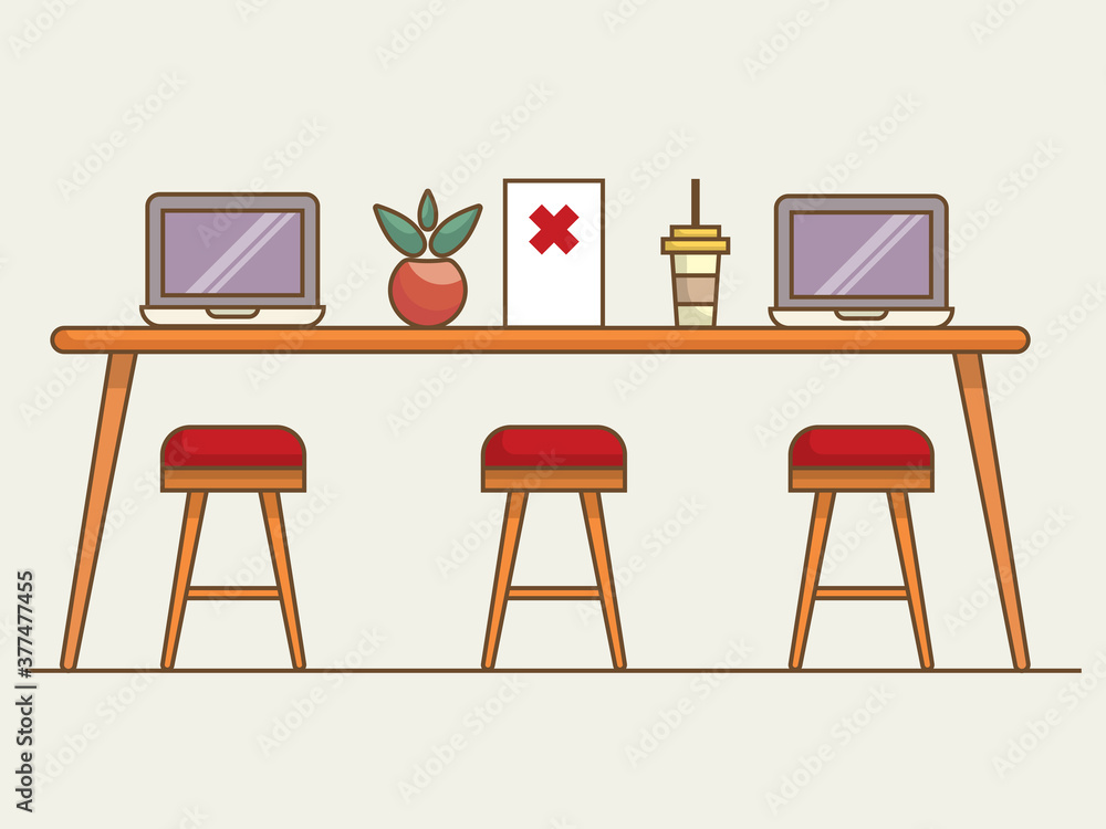 Fototapeta premium laptop on table at work space with social distancing