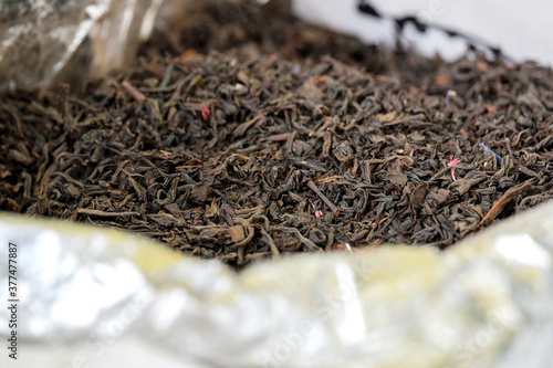 tea in a large bag on the market, close-up
