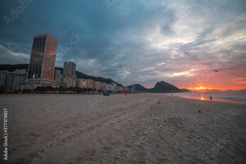 deserted Copacabana beach during the Coronavirus Infection  COVID-19  pandemic.