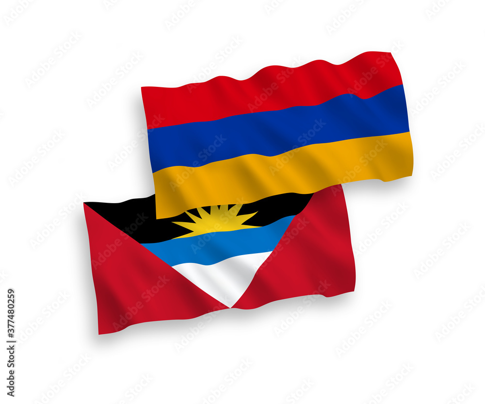 Naklejka premium Flags of Antigua and Barbuda and Armenia on a white background