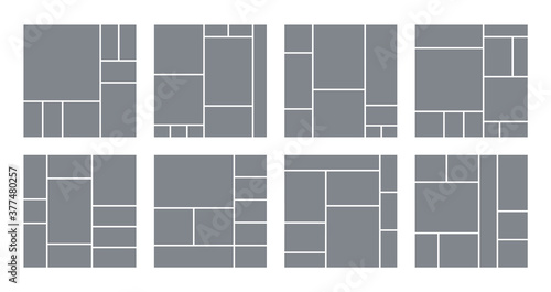 Photo collage template. Mood board. Vector. Set of picture grids. Mosaic frame banner. Moodboard background. Photography album layout.  Branding presentation. Gallery mockup. Minimalistic illustration