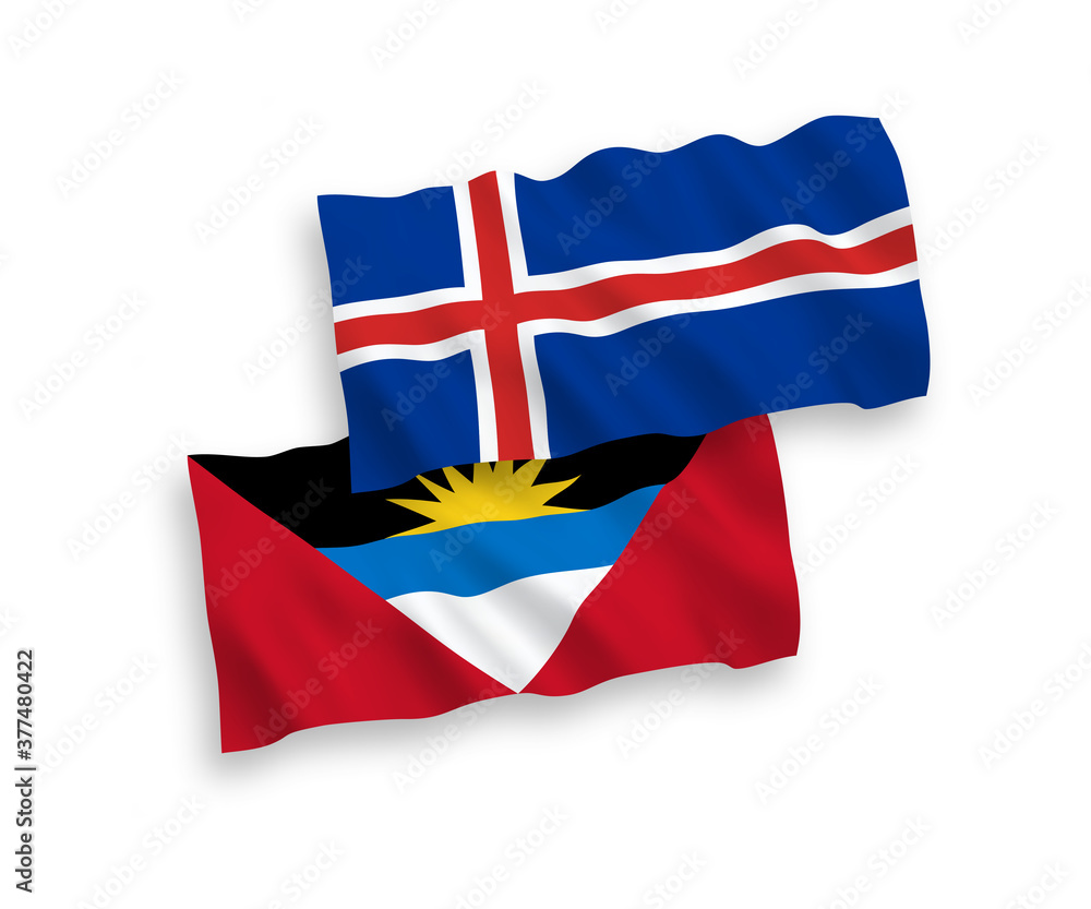 Flags of Antigua and Barbuda and Iceland on a white background