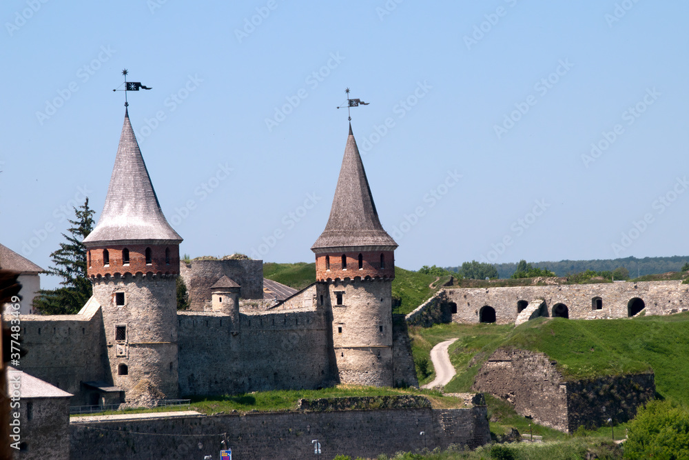 Kamiannets Podilskyi Ukraine, towers of the 14 century castle a regional and national landmark