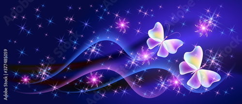 Fantasy fabulous butterflies with mystical wings and sparkle glowing stars © Marisha