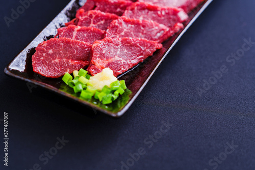 Basashi meat on the dish photo