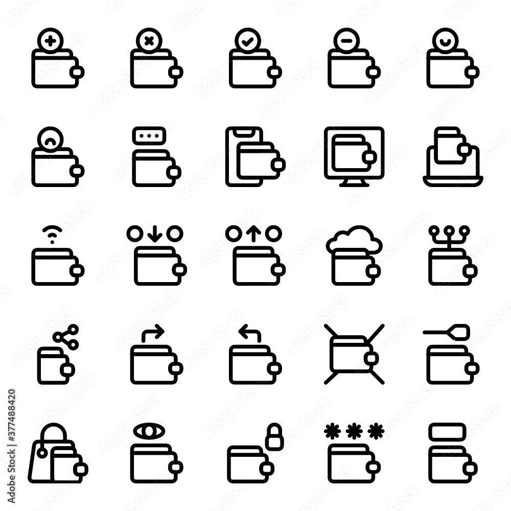 Set of wallet, payment, pay outline style icon - vector Set of wallet, payment, pay outline style icon - vector