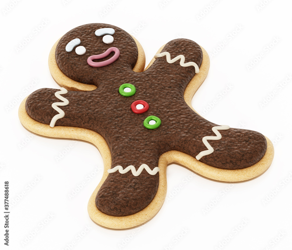 Gingerbread cookie isolated on white background. 3D illustration