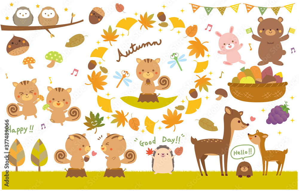 Fototapeta premium 秋のイラスト セット