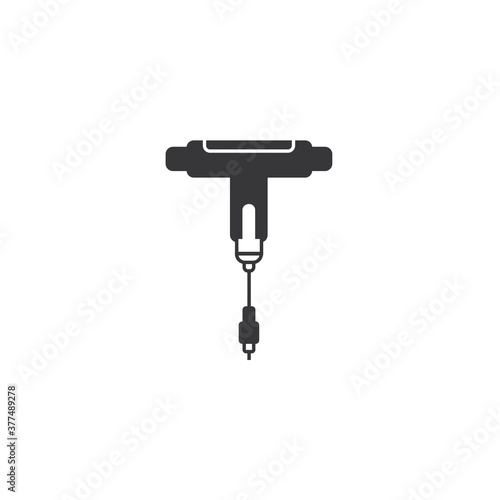 Skate tool black monochrome icon on isolated white background. Skateboard portable screwdriver material sign, object, pictogram, element. Skateboarding equipment vector illustration.