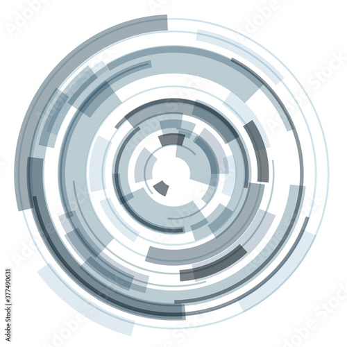 3D circular symbol, abstract lens technology design, rotating vector illustration.